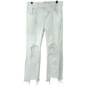 Risen Jeans Crop White with Faded Blue Tone High Rise Distressed Sz 1XL Stretch